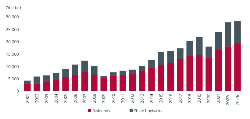 Fig. 4. Dividends and share buybacks by Japanese companies